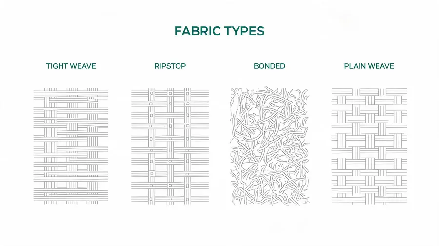 Diagram comparing weave structure of polyester, nylon, non-woven and cotton fabrics