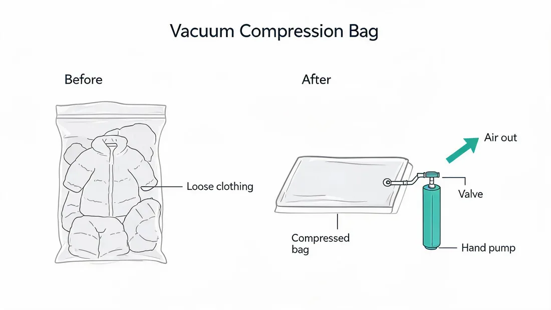 Set of clear vacuum compression bags with valve for clothing storage