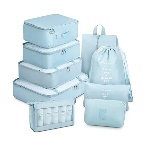 Camytonc 9-piece travel organizer set in sky blue